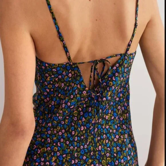 BODEN Elena Silk-blend Midi Slip Dress In Blue Size 14 - Picture 3 of 15